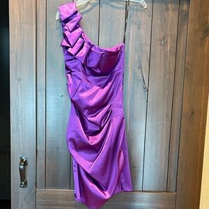 B Darlin Purple One Shoulder Dress